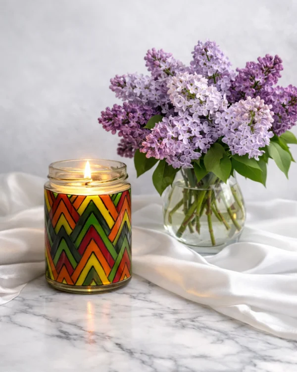 Lumânare parfumată ceară de soia în borcan vitraliu – lampă de veghe decorativă 2-în-1