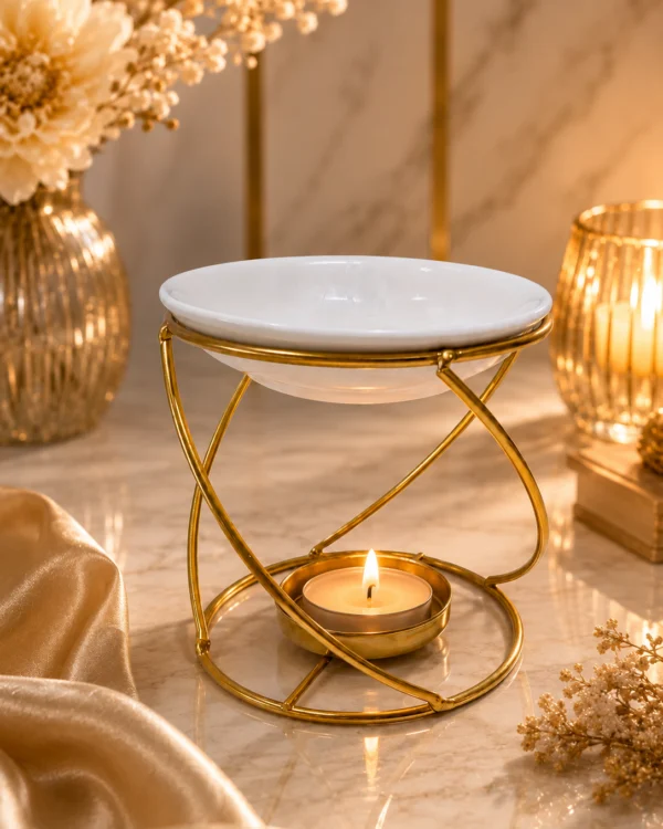 Arzător pentru Wax Melts Auriu cu Bol Ceramic Detașabil