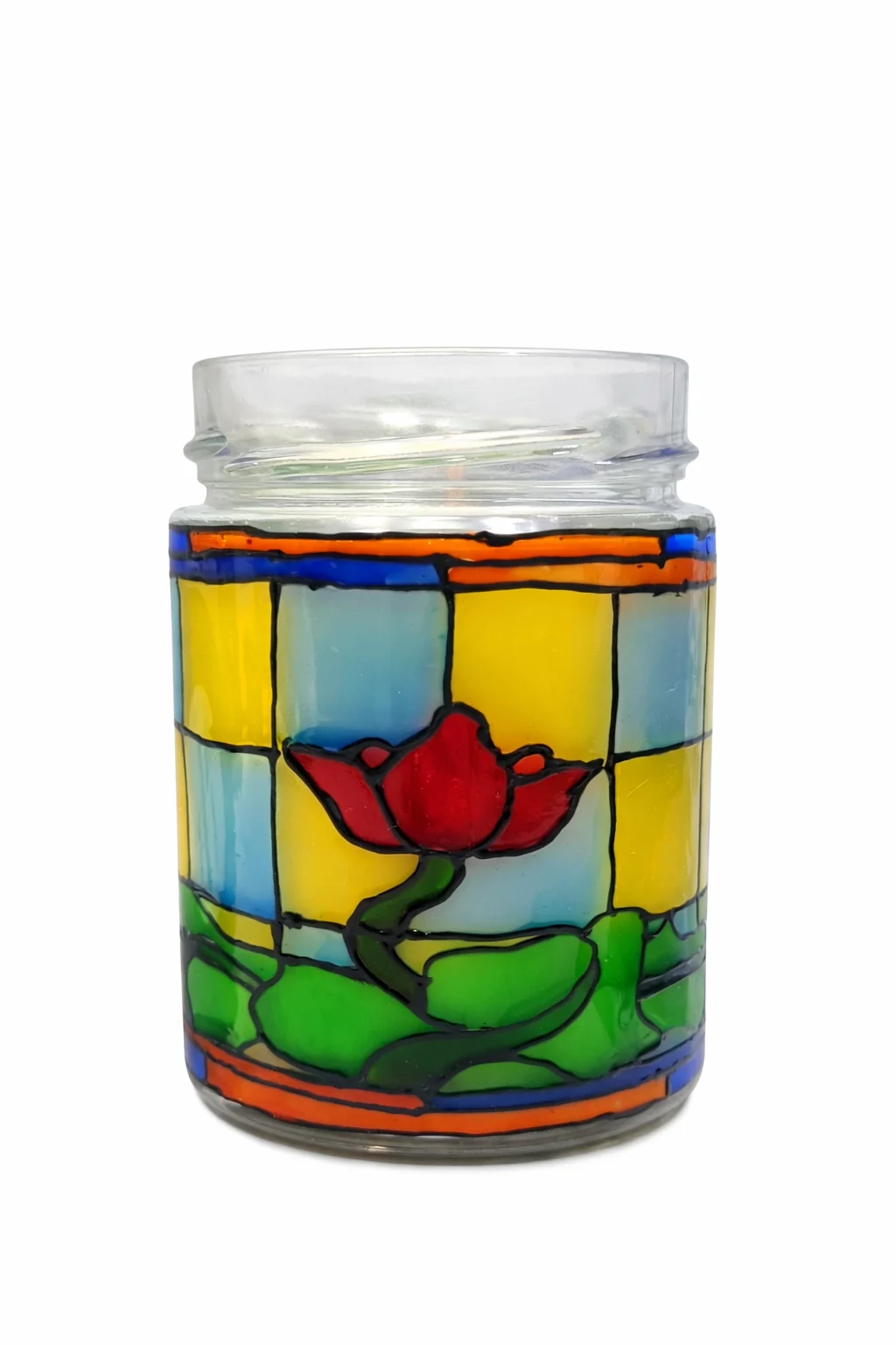 Floare Vitraliu Lumânare parfumată din ceară de soia – borcan vitraliu reutilizabil, lampă decorativă cadou