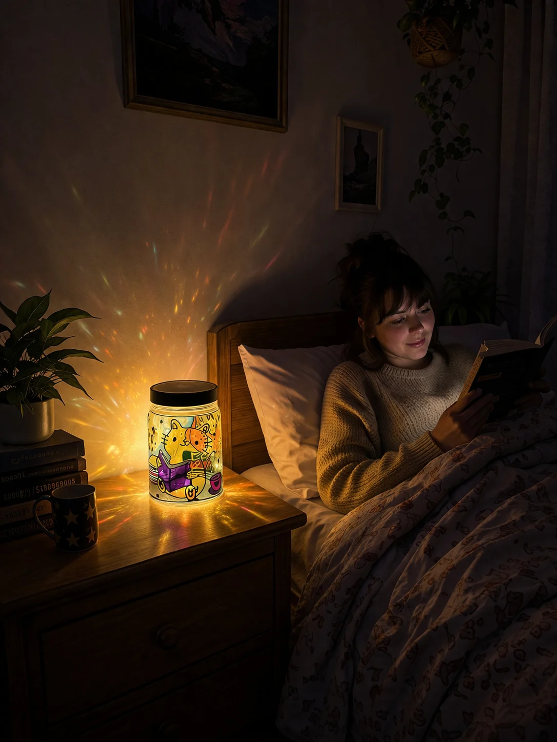 I LOVE READING Lumânare parfumată din ceară de soia – borcan vitraliu reutilizabil, lampă decorativă cadou