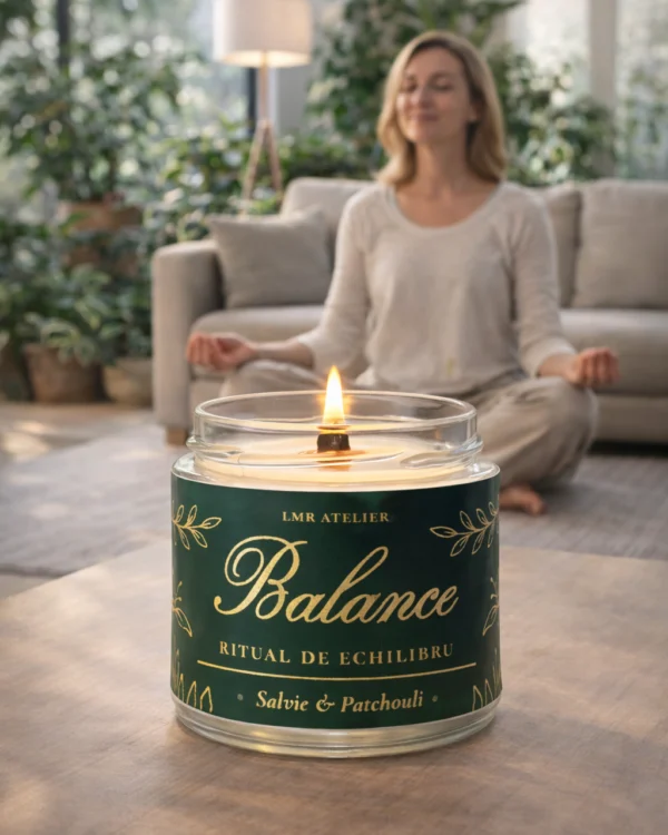 Lumânare parfumată Balance cu salvie și patchouli din ceară de soia naturală