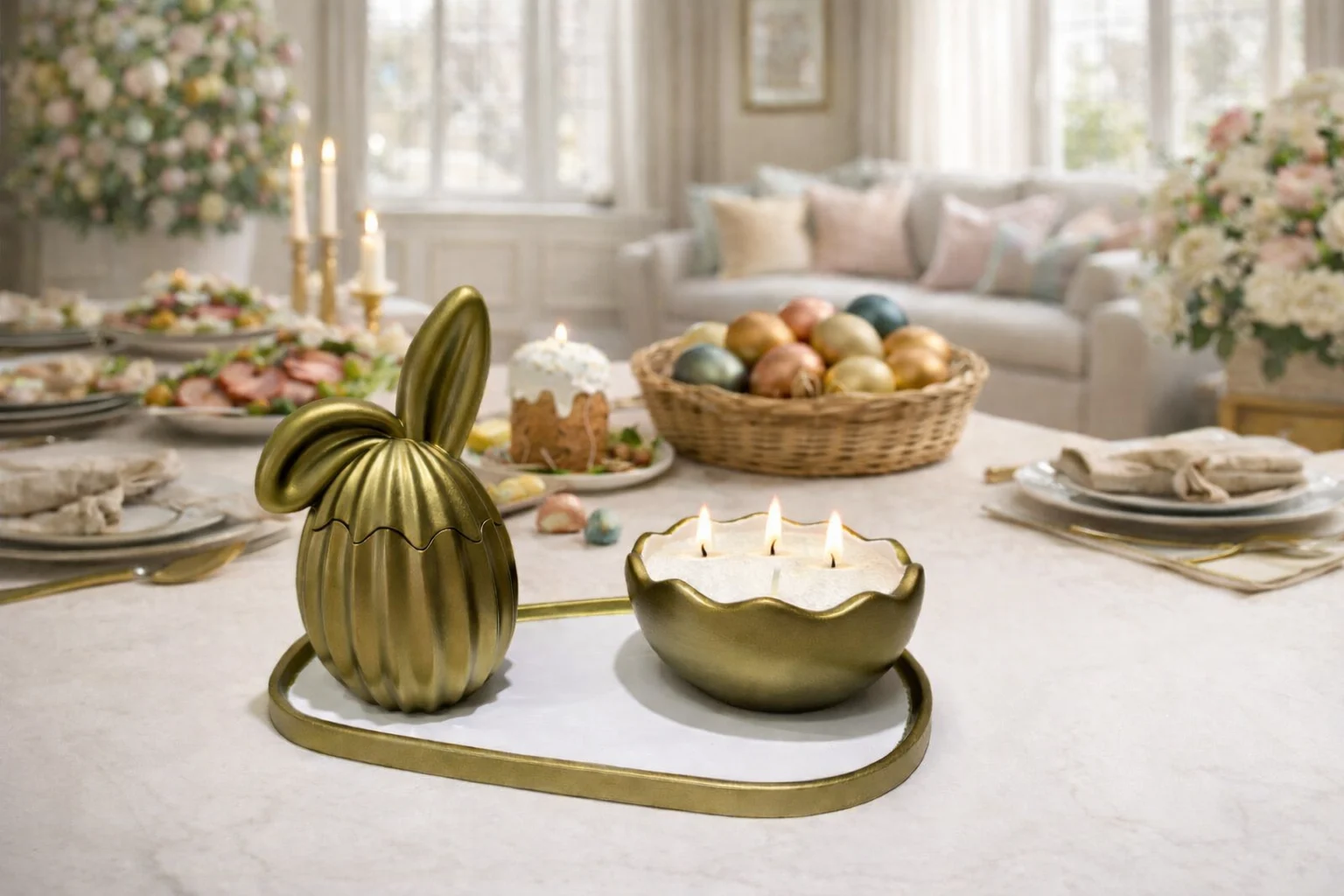 Set decorativ Iepuras cu lumanare DIY - aur verzui