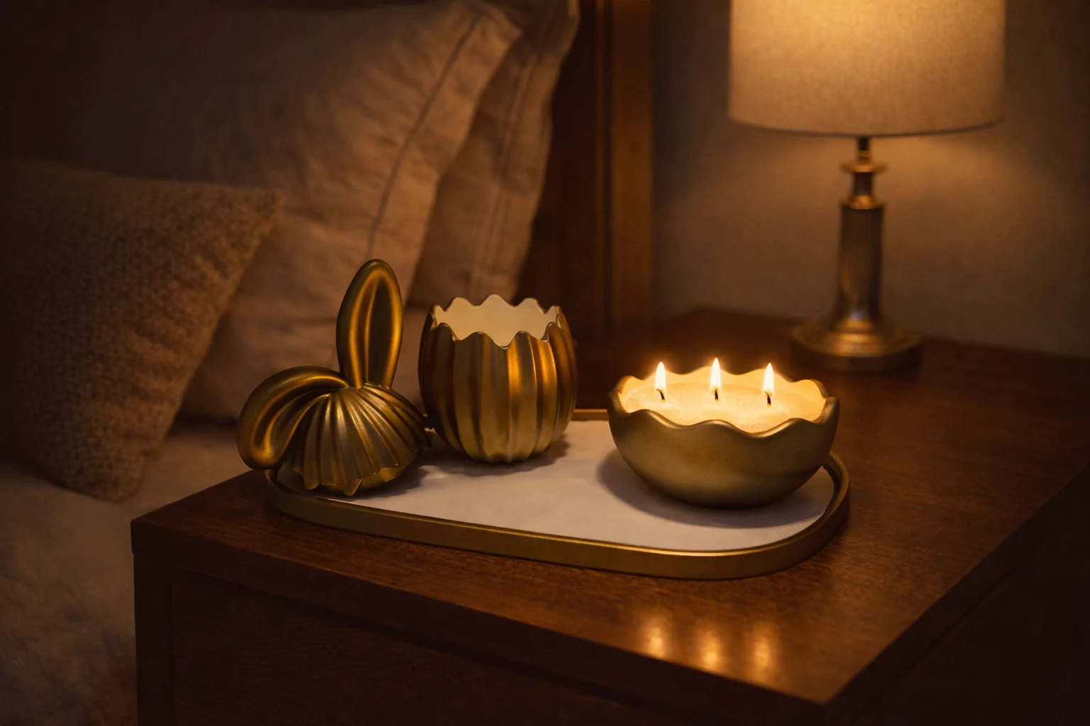 Set decorativ Iepuras cu lumanare DIY - aur verzui