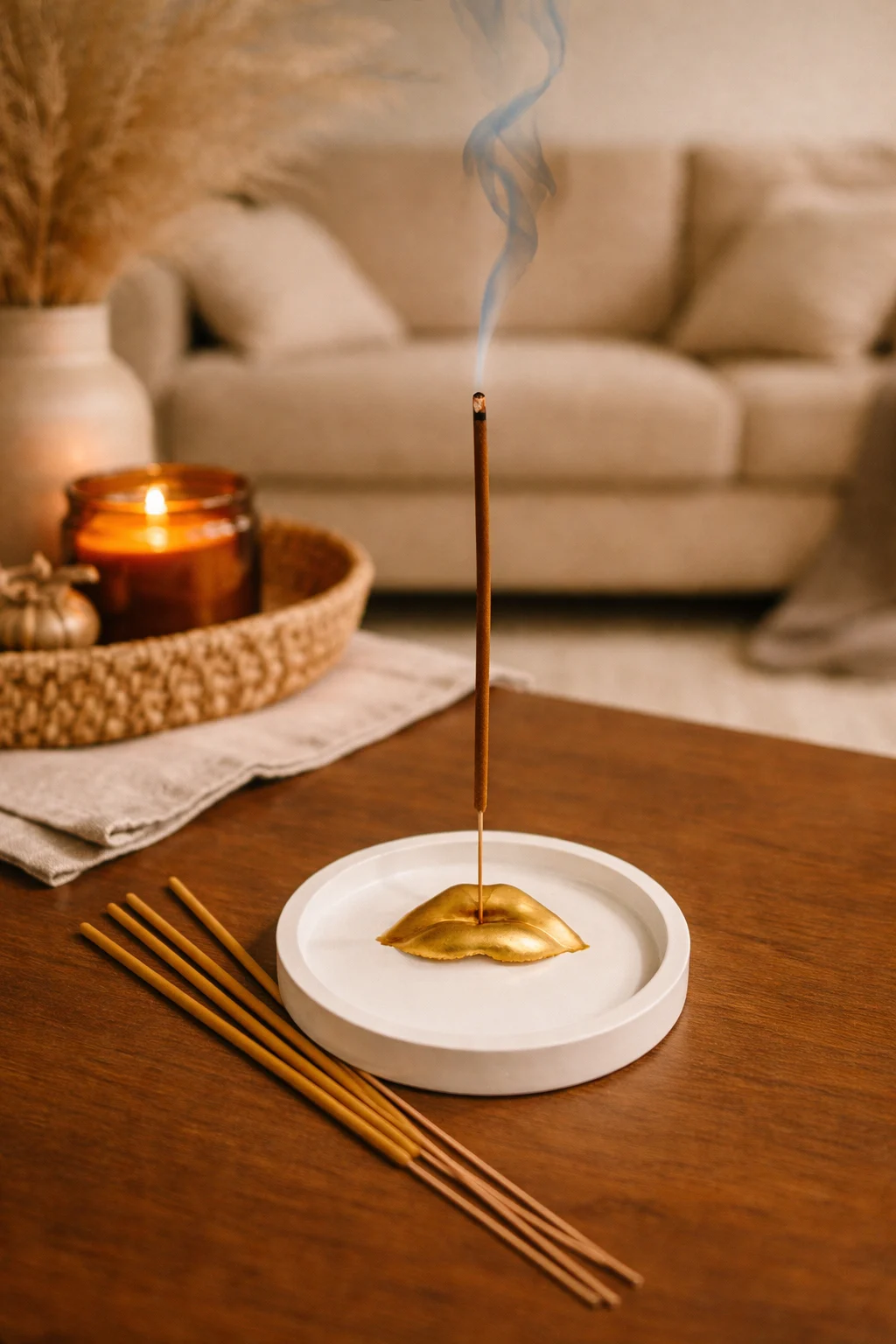 Suport bețișoare parfumate buze aurii, set aromaterapie cu bețișoare, suport tămâie handmade, cadou casă nouă, decor yoga relaxare